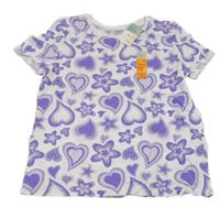 Nové - Bílo-fialové tričko se srdíčky Primark
