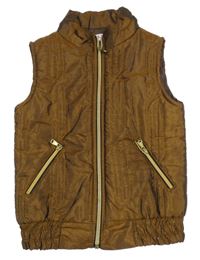 Skořicová metalická šusťáková zateplená vesta 