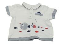 Bílé polo tričko s rybami 