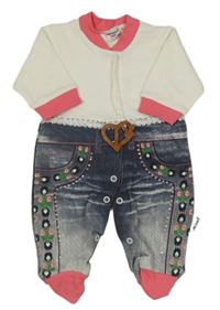 Ílo-tmavomodrý overal s kytičkami 