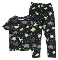 Černo-zelené pyžamo s dinosaury Shein