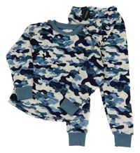 Nové - Tmavomodro-bílé army plyšové pyžamo Dunnes