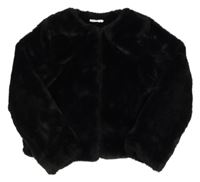 Černý kožešinový podšitý crop kabátek H&M