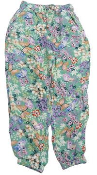 Světlezelené květované harémové kalhoty s motýlky H&M