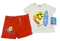 2set - Bílé tričko + červené kraťasy se žraloky Nickelodeon