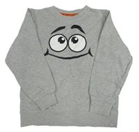 Šedá melírovaná mikina s obličejem Bonprix