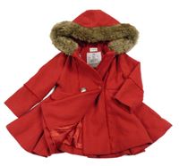 Červený flaušový podšitý kabát s kapucí F&F