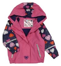 Růžovo-tmavofialová nepromokavá jarní bunda se srdíčky a kapucí Lupilu