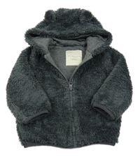 Antracitová chlupatá podšitá propínací mikina s kapucí Tu