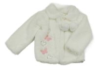 Bílý kožešinový podšitý kabátek s motýly 