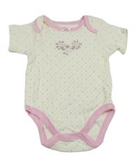 Smetanovo-růžové puntíkované body s kytičkami 