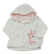 Bílá sametová propínací mikina se žirafou a kapucí H&M