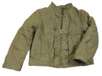 Olivová koženková zateplená crop bunda s volánky Original Marines