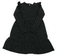 Černo-stříbrné šaty s volánky Hema