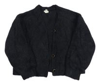 Černý žebrovaný propínací crop svetr River Island