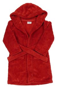 Červený hvězdičkovaný chlupatý župan s páskem Primark 