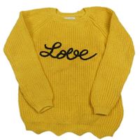 Okrový svetr s nápisem Primark 