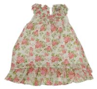 Bílé kytičkované šifonové šaty s volánky TU 