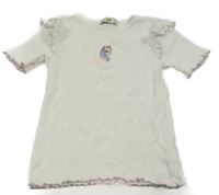 Bílé žebrované tričko s jednorožcem a volánky C&A