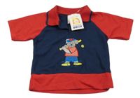 Nové - Tmavomodro-červené polo tričko s medvídkem Nursery Time