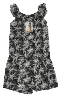 Nové - Černý bavlněný kraťasový overal s palmami Pocopiano 