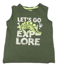 Khaki tílko s nápisem a dinosaurem F&F