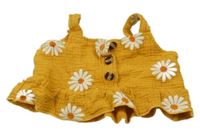 Okrová mušelínová crop halenka s květy Shein