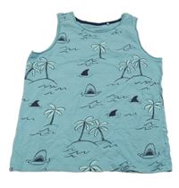 Modré tílko s palmami a žraloky Manor