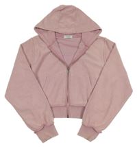 Světlerůžová žebrovaná propínací crop mikina s kapucí Primark