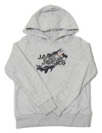Šedá melírovaná mikina s logem a kapucí Jack & Jones