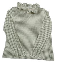 Smetanovo-zelená kostkovaná halenka s volánky H&M