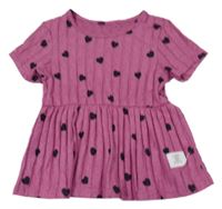 Růžovo-šedá melírovaná pletená peplum tunika se srdíčky 