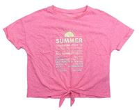 Křiklavě růžové melírované crop tričko s nápisy a sluníčkem a uzlem M&S
