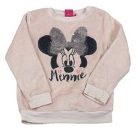 Světlerůžová chlupatá mikina s Minnie s překlápěcími flitry zn. Disney