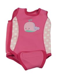 Tmavorůžovo-světlerůžové neoprenové body s velrybou a puntíky Mothercare