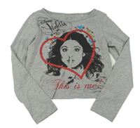 Šedé melírované crop triko s Violettou a srdcem C&A