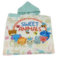 Bílo-mátové pončo osuška se zvířátky a kapucí