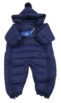 Nové - tmavomodrá prošívaná šusťáková zimní kombinéza s kapucí s bambulí