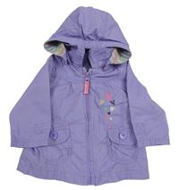 Fialová šusťáková jarní bunda se srdíčky a odepínací kapucí C&A