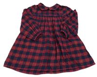 Červeno-tmavomodro-černo-zlaté kostkované šaty s límečkem Nutmeg