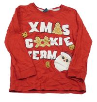 Červené pyžamové vánoční triko s nápisy a obrázky little kids