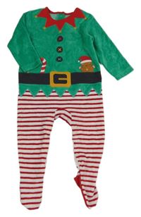 Zeleno-červeno-bílý sametový overal s perníčkem - elf Nutmeg