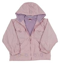 Světlerůžová šusťáková jarní bunda s květy a kapucí 