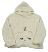 Smetanová plyšová mikina s jednorožcem/kapsou a kapucí H&M