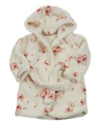 Smetanový plyšový župan s růžemi a kapucí George