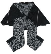 Černo-světlešedý vzorovaný overal s pláštěm - netopýr