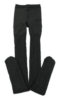 Tmavošedé melírované žebrované vzorované punčocháče PRIMARK