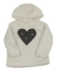 Bílá chlupatá mikina se srdíčkem a kapucí Topolino