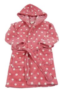 Růžovo-bílý puntíkatý plyšový župan s kapucí alive