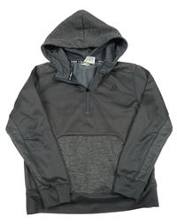 Tmavošedo-melírovaná thermo mikina s logem a kapsou a kapucí Reebok